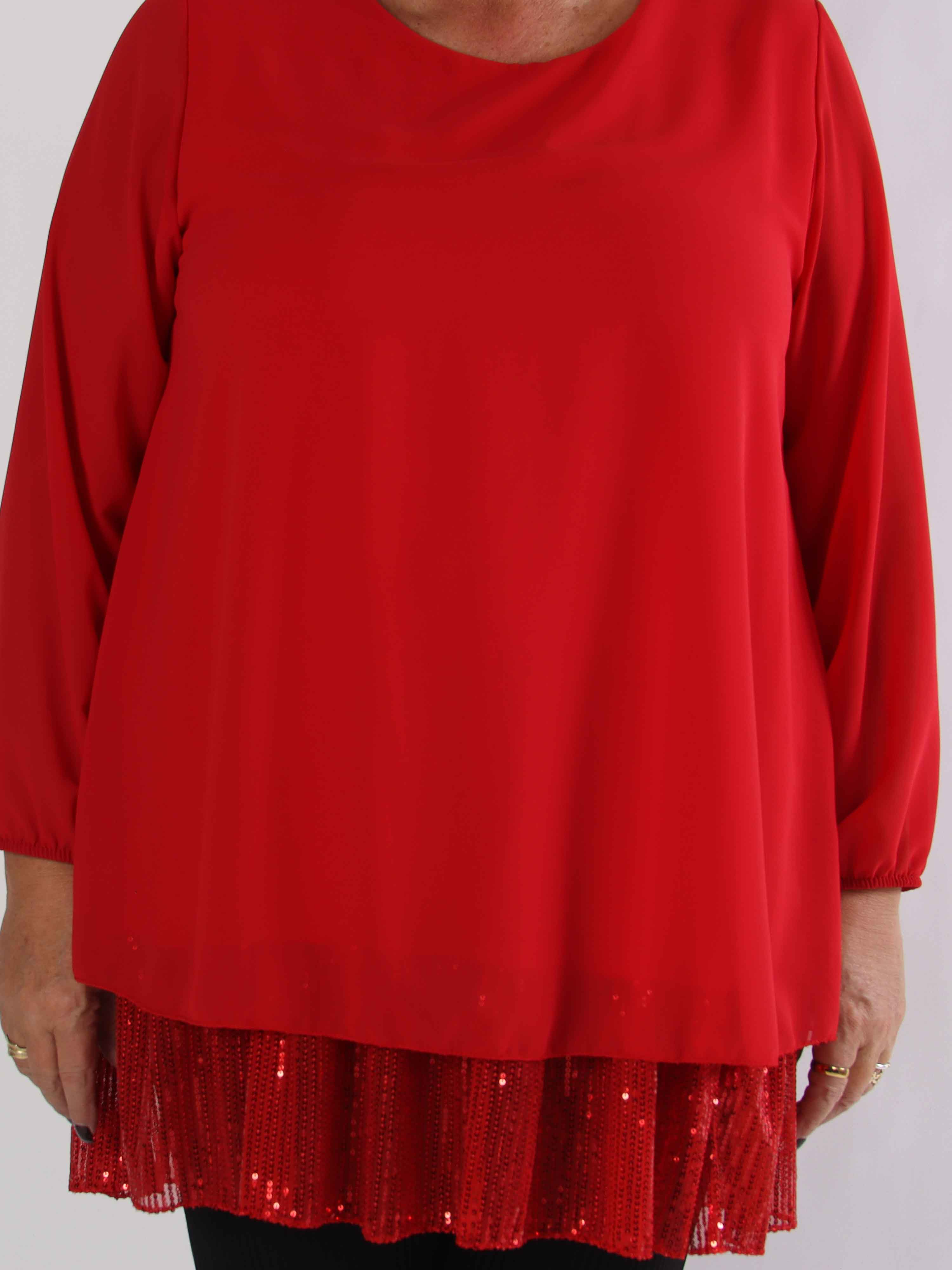 Kamilla - Festklar plus size tunikakjole med chiffonlag og pailletter